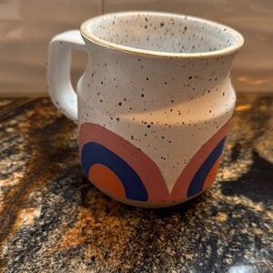 Anthropologie Handcrafted White and Pink Ceramic Mug with Unique‎ Design new